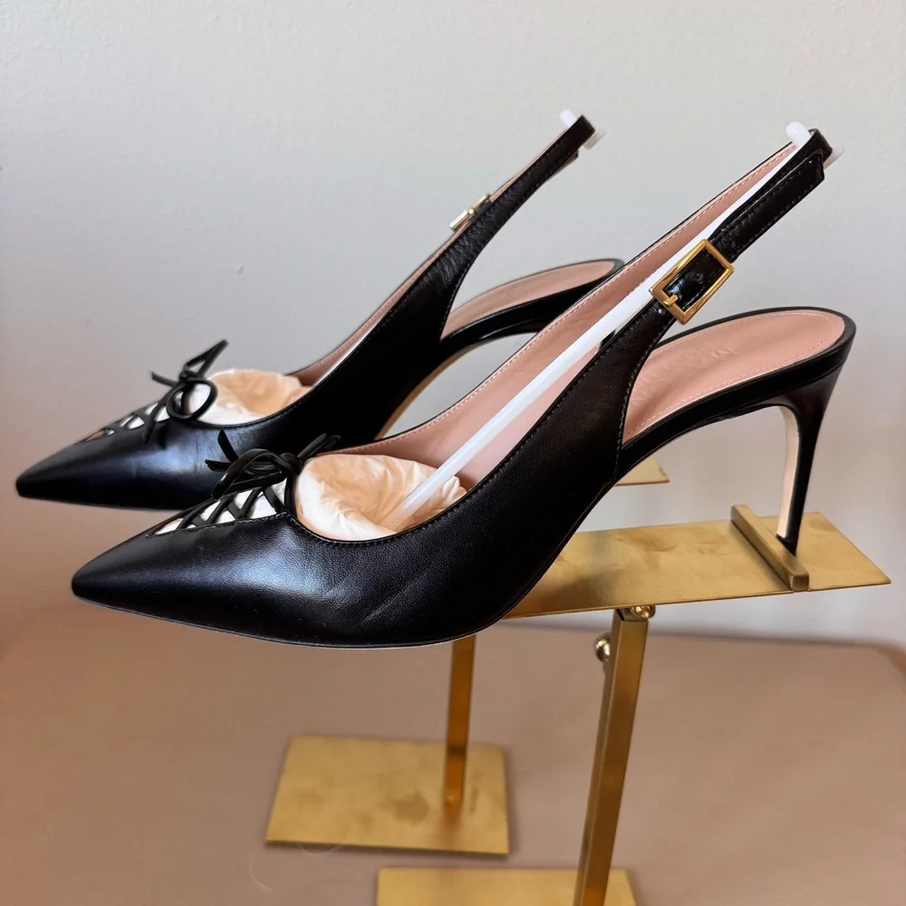 Malone Souliers Trudie Slingback Pumps Black Nappa Laced Pointed Toe EU 38 NWT